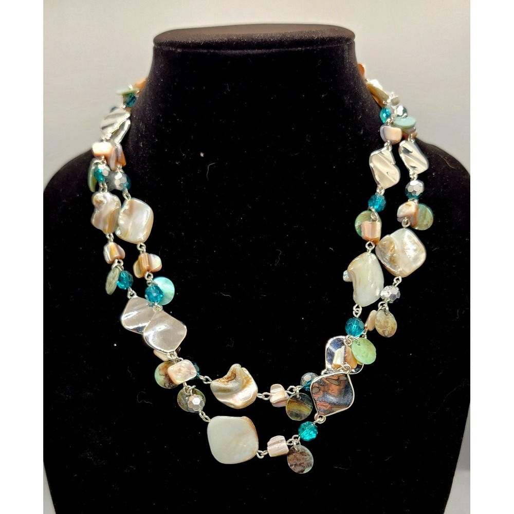 Lia Sophia Ocean Air Abalone Mother of Pearl Glass Bead Long Resort Necklace